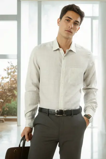 Louis Philippe - Tailored Fit Textured Linen Shirt